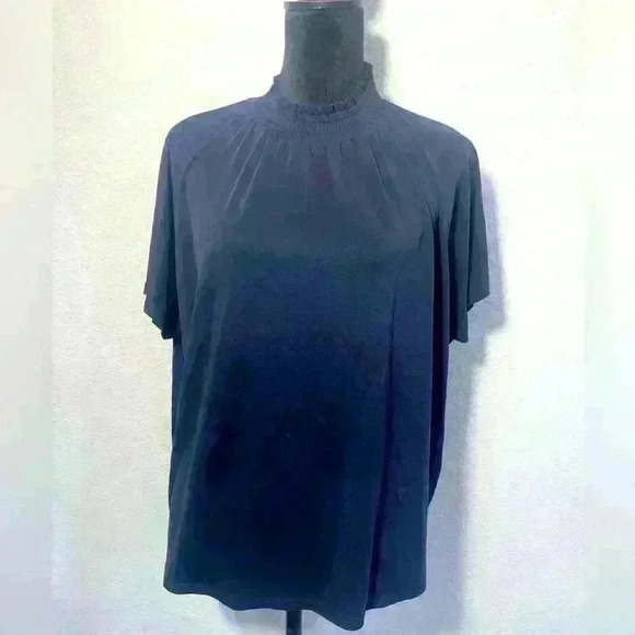 Joie Black Emoisse midnight Blue Smocked High-Neck Top - Size Small - Picture 1 of 7